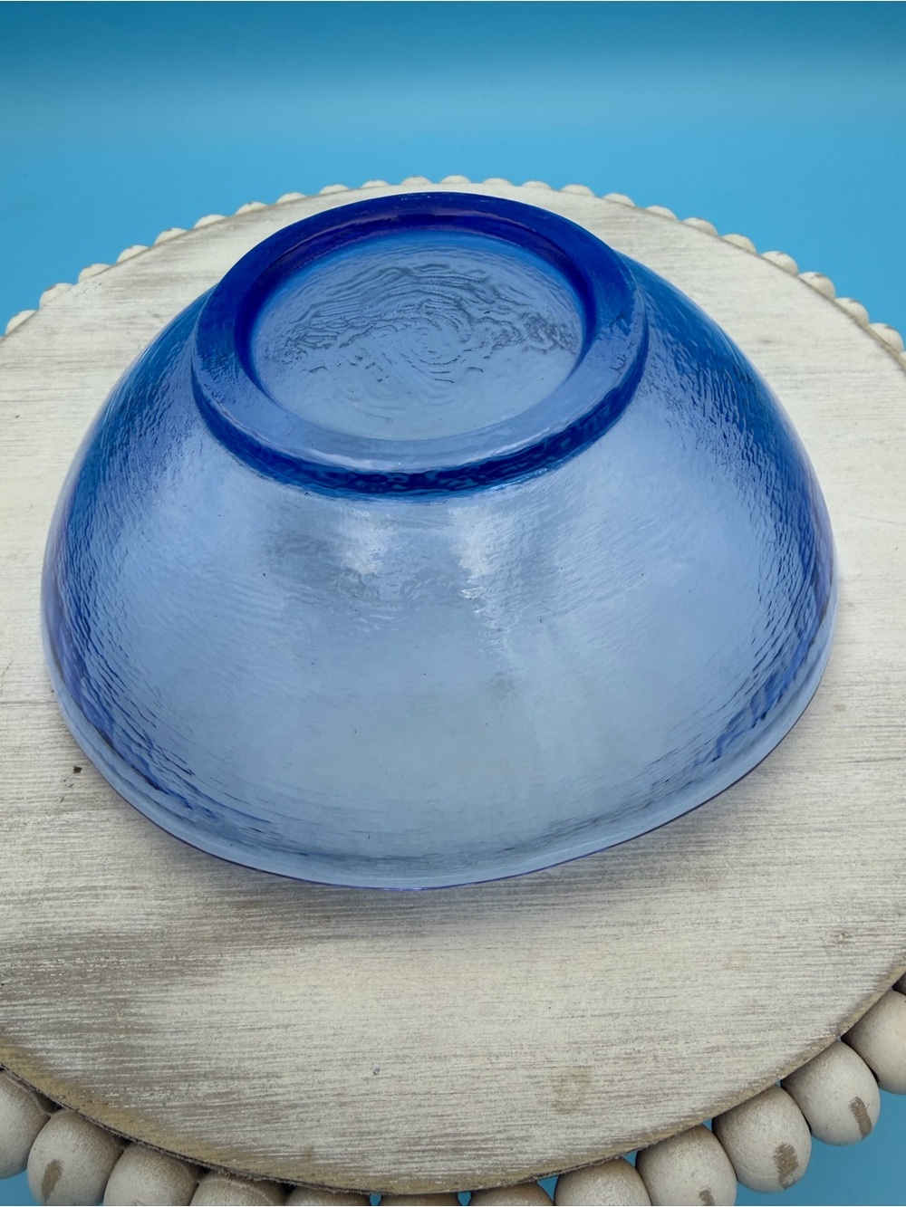 John Gilmor Recycled Art Glass Serving Bowl Blue Signed 7 5/8" - Picture 6 of 6